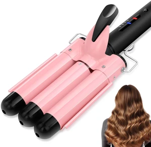 Tesco 3 Barrel Curling Iron Hair Crimper, Dual Voltage Ceramic Tourmaline Three Barrels Hair Waver - 1-inch Curler Wand - Pink Tesco 3 Barrel Curling Iron Hair Crimper, Dual Voltage Ceramic Tourmaline Three Barrels Hair Waver - 1-inch Curler Wand - Pink