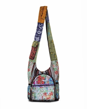 Kathmandu Collection Vintage Patchwork Hobo Bag with Water Bottle Pockets - Multi Kathmandu Collection Vintage Patchwork Hobo Bag with Water Bottle Pockets - Multi