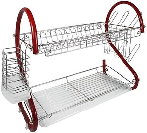 Better Chef 22-Inch 2-Tier Chrome Dish Rack - Red Better Chef 22-Inch 2-Tier Chrome Dish Rack - Red