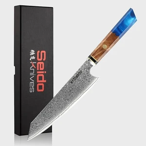 Seido Knives Kiritsuke Damascus Japanese Chef Knife - Sapphire Blue Seido Knives Kiritsuke Damascus Japanese Chef Knife - Sapphire Blue