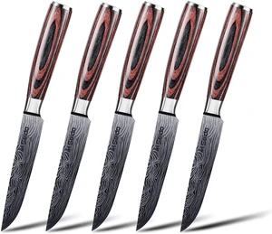 Seido Knives Straight-Edge Steak Knives, 5-Piece - Brown Seido Knives Straight-Edge Steak Knives, 5-Piece - Brown