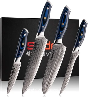 Seido Knives Kanpeki Damascus Knife Set, 4-Piece - Blue Seido Knives Kanpeki Damascus Knife Set, 4-Piece - Blue