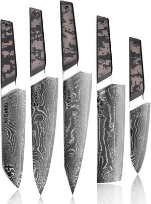 Seido Knives Meisai Damascus Chef Knife Set, 5-Piece - Black Camouflage Seido Knives Meisai Damascus Chef Knife Set, 5-Piece - Black Camouflage