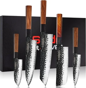 Seido Knives Hageshi AUS10 Japanese Knife Set, 5-Piece - Brown Seido Knives Hageshi AUS10 Japanese Knife Set, 5-Piece - Brown