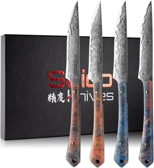 Seido Knives Kaze VG10 Damascus Steel Steak Knives, 4-Piece - Assorted Seido Knives Kaze VG10 Damascus Steel Steak Knives, 4-Piece - Assorted