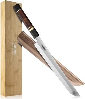 Seido Knives Sakimaru Takohiki 10" with Rosewood and Ebony Buffalo Horn - Brown, Black Seido Knives Sakimaru Takohiki 10" with Rosewood and Ebony Buffalo Horn - Brown, Black