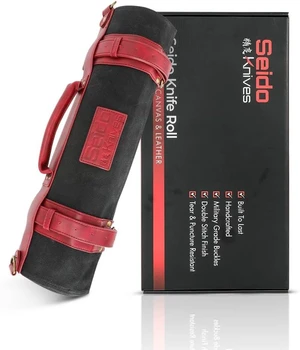 Seido Knives Seido Knife Roll Bag, Heavy Duty Canvas & Leather - Black Seido Knives Seido Knife Roll Bag, Heavy Duty Canvas & Leather - Black