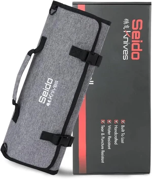 Seido Knives Chef's Knife Roll Bag & Travel Case - Grey Seido Knives Chef's Knife Roll Bag & Travel Case - Grey