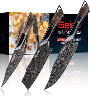 Seido Knives Titan 3-Piece Chef Knife Set - Black and Brown Seido Knives Titan 3-Piece Chef Knife Set - Black and Brown