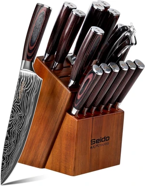 Seido Knives 17-Piece Master Chef Knife Block Set - Black and Brown Seido Knives 17-Piece Master Chef Knife Block Set - Black and Brown