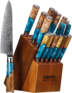 Seido Knives 16-Piece Executive Knife Block Set - Yellow and Blue Seido Knives 16-Piece Executive Knife Block Set - Yellow and Blue