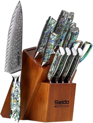 Seido Knives 13-Piece Awabi Knife Block Set - Black and Green Seido Knives 13-Piece Awabi Knife Block Set - Black and Green