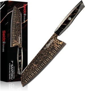 Seido Knives Kurogane Santoku Knife - Black & Brown Seido Knives Kurogane Santoku Knife - Black & Brown