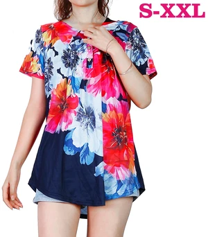 Fresh Fab Finds Women's Floral Button Short Sleeve Summer Shirt Blouse, Casual Lightweight Top, S-XXL, Red Fresh Fab Finds Women's Floral Button Short Sleeve Summer Shirt Blouse, Casual Lightweight Top, S-XXL, Red