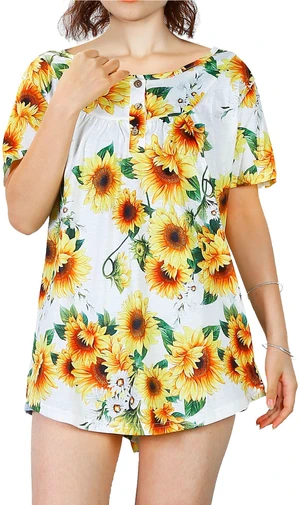 Fresh Fab Finds Womens Floral Button Short Sleeve Summer Shirt Blouse S-XXL - Yellow Fresh Fab Finds Womens Floral Button Short Sleeve Summer Shirt Blouse S-XXL - Yellow