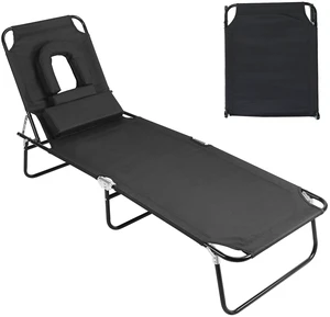 Fresh Fab Finds NewHome Folding Beach Lounge Chair Face Down Tanning Chaise Sunbathing Recliner 265LBS Max Load with 5-Angle Backrest 3 Removable Pillows for Beach Pool - Black Fresh Fab Finds NewHome Folding Beach Lounge Chair Face Down Tanning Chaise Sunbathing Recliner 265LBS Max Load with 5-Angle Backrest 3 Removable Pillows for Beach Pool - Black