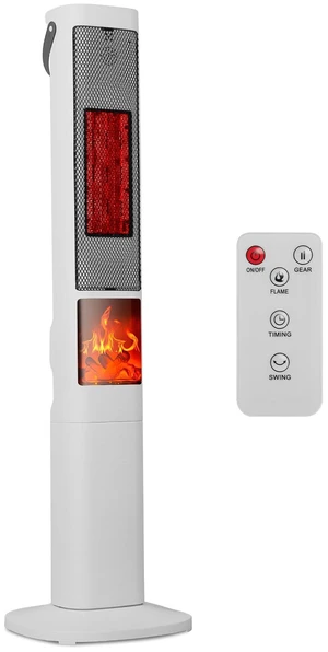 Fresh Fab Finds 1500W Oscillating Ceramic Tower Space Heater with 3D Flame Portable Electric Heater with 3 Wind Modes Remote Control 5 Timer Overheat Tip-Over Protect - White Fresh Fab Finds 1500W Oscillating Ceramic Tower Space Heater with 3D Flame Portable Electric Heater with 3 Wind Modes Remote Control 5 Timer Overheat Tip-Over Protect - White