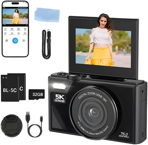 Fresh Fab Find 5K 75MP Digital Camera for Photography Anti-Shake WiFi Vlogging Video Camera with 9 Shooting Modes 18X Zoom Fill Light Webcam Function 2 Batteries 32G - Black Fresh Fab Find 5K 75MP Digital Camera for Photography Anti-Shake WiFi Vlogging Video Camera with 9 Shooting Modes 18X Zoom Fill Light Webcam Function 2 Batteries 32G - Black