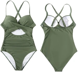 Fresh Fab Find Womens One-Piece Tummy Control Swimsuit w/ Cutout & Wrap Detail - Green Fresh Fab Find Womens One-Piece Tummy Control Swimsuit w/ Cutout & Wrap Detail - Green