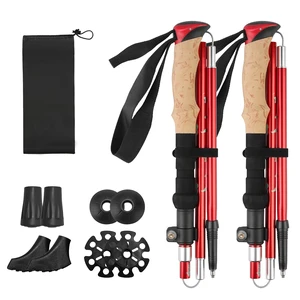 Fresh Fab Find 2Pcs Folding Hiking Poles Collapsible Trekking Sticks w/ EVA Foam Grips - Red Fresh Fab Find 2Pcs Folding Hiking Poles Collapsible Trekking Sticks w/ EVA Foam Grips - Red