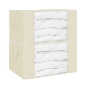 Fresh Fab Find 2Pcs Clothes Storage Bag 90L Large Capacity Foldable Closet Organizer with Thick Fabric Clear Window Dual-Zipper for Clothes Comforters Blankets Beddi - Beige Fresh Fab Find 2Pcs Clothes Storage Bag 90L Large Capacity Foldable Closet Organizer with Thick Fabric Clear Window Dual-Zipper for Clothes Comforters Blankets Beddi - Beige