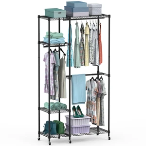Fresh Fab Find 4 Tier Heavy Duty Garment Rack with Wheels Carbon Steel Clothing Rack Portable Wardrobe Clothes Rack with 3 Hanging Rods 6 Footrests 44.9x17.13x77.95i - Black Fresh Fab Find 4 Tier Heavy Duty Garment Rack with Wheels Carbon Steel Clothing Rack Portable Wardrobe Clothes Rack with 3 Hanging Rods 6 Footrests 44.9x17.13x77.95i - Black