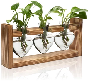 Fresh Fab Find Plant Propagation Station 3 Heart Vases w/ Wood Stand for Hydroponics - Brown Fresh Fab Find Plant Propagation Station 3 Heart Vases w/ Wood Stand for Hydroponics - Brown