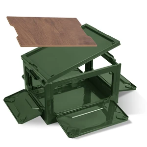 Fresh Fab Find Folding Storage Bin Camping Collapsible Organizer Box Stackable Grocery Container Shelf Baskets with Cutting Board Top Lid 4 Side Lockable Doors Wheel - Army Green Fresh Fab Find Folding Storage Bin Camping Collapsible Organizer Box Stackable Grocery Container Shelf Baskets with Cutting Board Top Lid 4 Side Lockable Doors Wheel - Army Green
