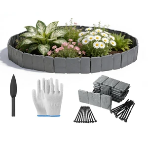 Fresh Fab Find 16FT Non-Digging Plastic Landscape Edging 20Pcs Faux Cobbled Stone Garden Borders with 20 Spikes Shovel Gloves Flexible Bendable for Flower Beds Pathw - Gray Fresh Fab Find 16FT Non-Digging Plastic Landscape Edging 20Pcs Faux Cobbled Stone Garden Borders with 20 Spikes Shovel Gloves Flexible Bendable for Flower Beds Pathw - Gray