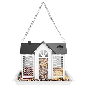 Fresh Fab Find Metal Hanging Bird Feeder House Classic Barn Bird Feeder House Iron Hanging Outdoor Feeder with Visible Window and Lift Top Lid 15.75in Hanging Length - White Fresh Fab Find Metal Hanging Bird Feeder House Classic Barn Bird Feeder House Iron Hanging Outdoor Feeder with Visible Window and Lift Top Lid 15.75in Hanging Length - White