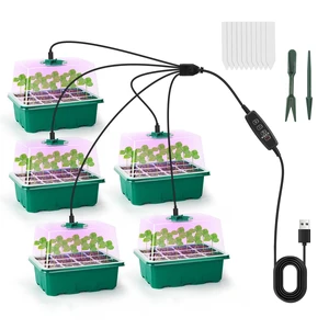 Fresh Fab Find 5-Pack Seed Starter Tray w/ Grow Light Dome Timer & Brightness Control - Green Fresh Fab Find 5-Pack Seed Starter Tray w/ Grow Light Dome Timer & Brightness Control - Green