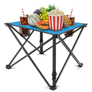 Fresh Fab Find 2Pcs Foldable Camping Table Portable Picnic Table Lightweight Travel Desk with 2 Cup Holders/Table Carrying Bag - Blue Fresh Fab Find 2Pcs Foldable Camping Table Portable Picnic Table Lightweight Travel Desk with 2 Cup Holders/Table Carrying Bag - Blue