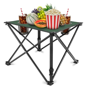Fresh Fab Find 2Pcs Foldable Camping Table Portable Picnic Table Lightweight Travel Desk with 2 Cup Holders/Table Carrying Bag - Green Fresh Fab Find 2Pcs Foldable Camping Table Portable Picnic Table Lightweight Travel Desk with 2 Cup Holders/Table Carrying Bag - Green