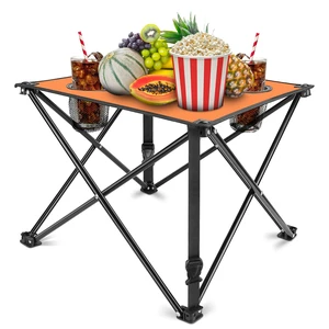 Fresh Fab Find 2Pcs Foldable Camping Table Portable Picnic Table Lightweight Travel Desk with 2 Cup Holders/Table Carrying Bag - Orange Fresh Fab Find 2Pcs Foldable Camping Table Portable Picnic Table Lightweight Travel Desk with 2 Cup Holders/Table Carrying Bag - Orange