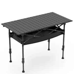 Fresh Fab Find Folding Camping Table Adjustable Height w/ Hanging Net Rustproof Steel - Black Fresh Fab Find Folding Camping Table Adjustable Height w/ Hanging Net Rustproof Steel - Black