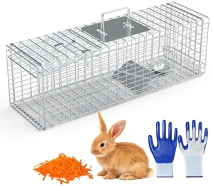 Fresh Fab Find Live Animal Trap Cage 27x7.5x8in Folding Catch and Release Steel Humane Cat Trap for Racoons Stray Cats Rabbits Beavers Hedgehogs Chipmunk Small Anima - Silver Fresh Fab Find Live Animal Trap Cage 27x7.5x8in Folding Catch and Release Steel Humane Cat Trap for Racoons Stray Cats Rabbits Beavers Hedgehogs Chipmunk Small Anima - Silver