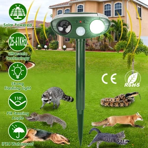 Fresh Fab Find Solar Ultrasonic Animal Repeller w/ PIR Sensor & Flashing Light IPX4 - Green Fresh Fab Find Solar Ultrasonic Animal Repeller w/ PIR Sensor & Flashing Light IPX4 - Green