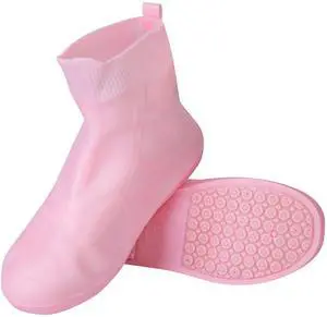 Fresh Fab Finds Waterproof Reusable TPE Rain Shoe Covers Non-Slip Foldable Protectors - Pink - Medium
