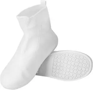 Fresh Fab Finds Waterproof Reusable TPE Rain Shoe Covers Non-Slip Foldable Protectors - White - XXL