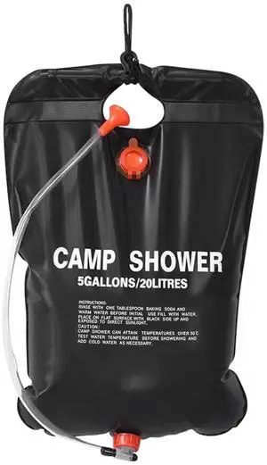 Fresh Fab Finds Solar Heated Camping Shower Bag 5 Gallons w/ Shower Head & On/Off Switch - Black - One size