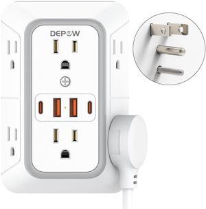 DEPOW Wall Charger 6 AC Outlet Extender with 4 USB Charging Ports(2 USB C), 3-Sided Power Strip Multi Plug Wall Outlet Splitter Adapter Spaced for Home Office Dorm, White