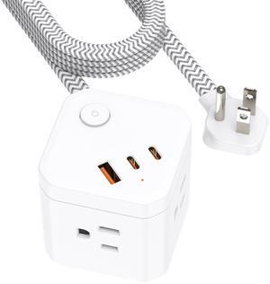 DEPOW Power Strip Cube with USB Ports, Flat Extension Cord with 4 AC Outlets & 3 USB Ports (2 USB C), 5 FT Small Power Strip, 3 Prong Mini Charging Station for Travel Office School Dorm Room, White