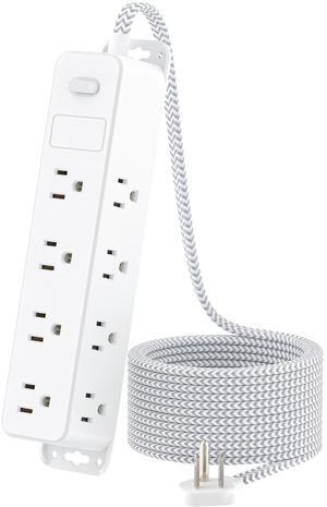 HOPOW Surge Protector Power Strip, 5ft Braided Flat Plug Extension Cord, 12 AC Outlets, 3-Sided Surround Design, 1700 Joules Surge Protection, Home, Office, Dorm Room Essentials, White