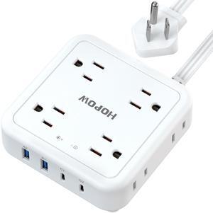 HOPOW Flat Plug Power Strip, 5 Ft Ultra Thin Flat Extension Cord with 8 Outlets 4 USB Ports (1 USB C), 1440 J Surge Protector, Wall Mount for Office Home, White