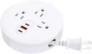 HOPOW 2 Prong Power Strip, 2 Prong to 3 Prong Outlet Adapter,Retractable Travel Power Strip,4ft Extension Cord, 3 AC Outlets with 2 USB C Ports and 1 USB A Port, Wall Mountable, Ideal for Old House
