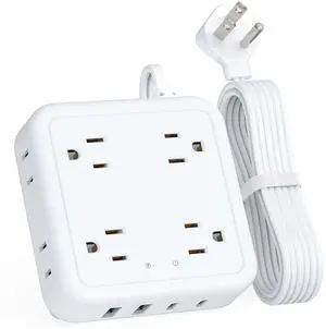 HOPOW Flat Plug Power Strip with 15W USB C Port, 5 Ft Ultra Thin Extension Cord with 8 Outlets & 4 USBs, 1440 Joules Surge Protector, Power Delivery High-Speed Charging Station for iPhone13/12, White
