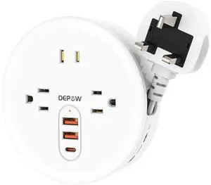 DEPOW UK Ireland Travel Plug Adapter, Type G Travel Converter with 3 Outlets 3 USB(1 USB C), 4FT Extension Cord, Power Adapter for US to UK Ireland Scotland for Travel, Cruise, Dorm Essentials, White