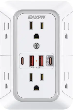 DEPOW Multi Plug Outlet Surge Protector, Wall Charger with 6 Outlet Splitter with 4 USB Ports(PD 20W), 3-Sided 1050J Surge Protector Power Strip for Home Office Dorm Room Essentials-ETL DEPOW Multi Plug Outlet Surge Protector, Wall Charger with 6 Outlet Splitter with 4 USB Ports(PD 20W), 3-Sided 1050J Surge Protector Power Strip for Home Office Dorm Room Essentials-ETL
