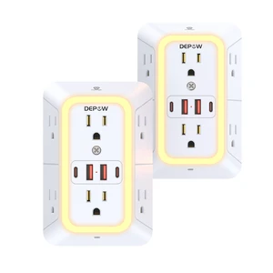 Outlet Extender with Night Light, Multi Plug Outlet Surge Protector,6 Outlet Splitter with 4 USB Outlet (2 USB A,2 USB C) 3 Sided Multi Plug Wall Adapter Power Strip for Home Travel Office 2 Pack Outlet Extender with Night Light, Multi Plug Outlet Surge Protector,6 Outlet Splitter with 4 USB Outlet (2 USB A,2 USB C) 3 Sided Multi Plug Wall Adapter Power Strip for Home Travel Office 2 Pack