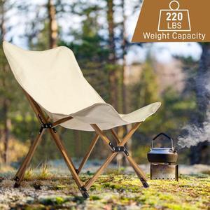 Folding Outdoor Camping Chair, Portable Stool for Fishing Picnic BBQ, Ultra Light Aluminum Frame with Wood Grain Accent